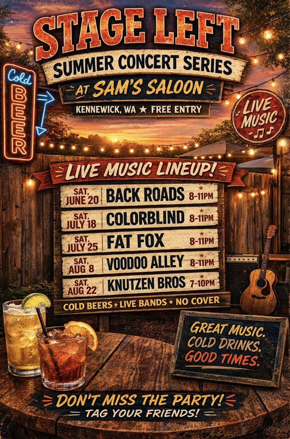 Stage Left Summer Concert Series lineup flyer