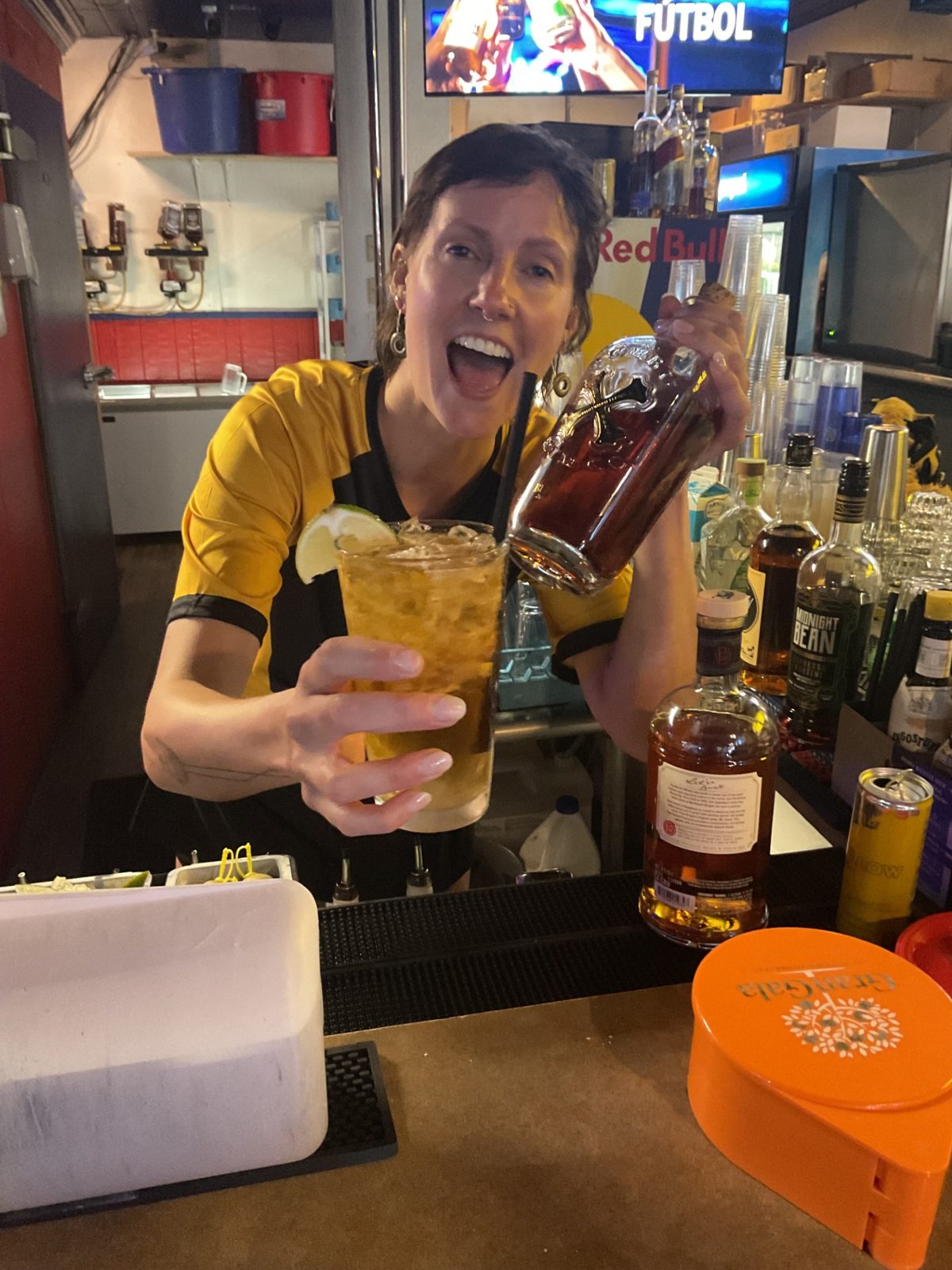 Bartender mixing a cocktail at Sam's Saloon in Kennewick, WA