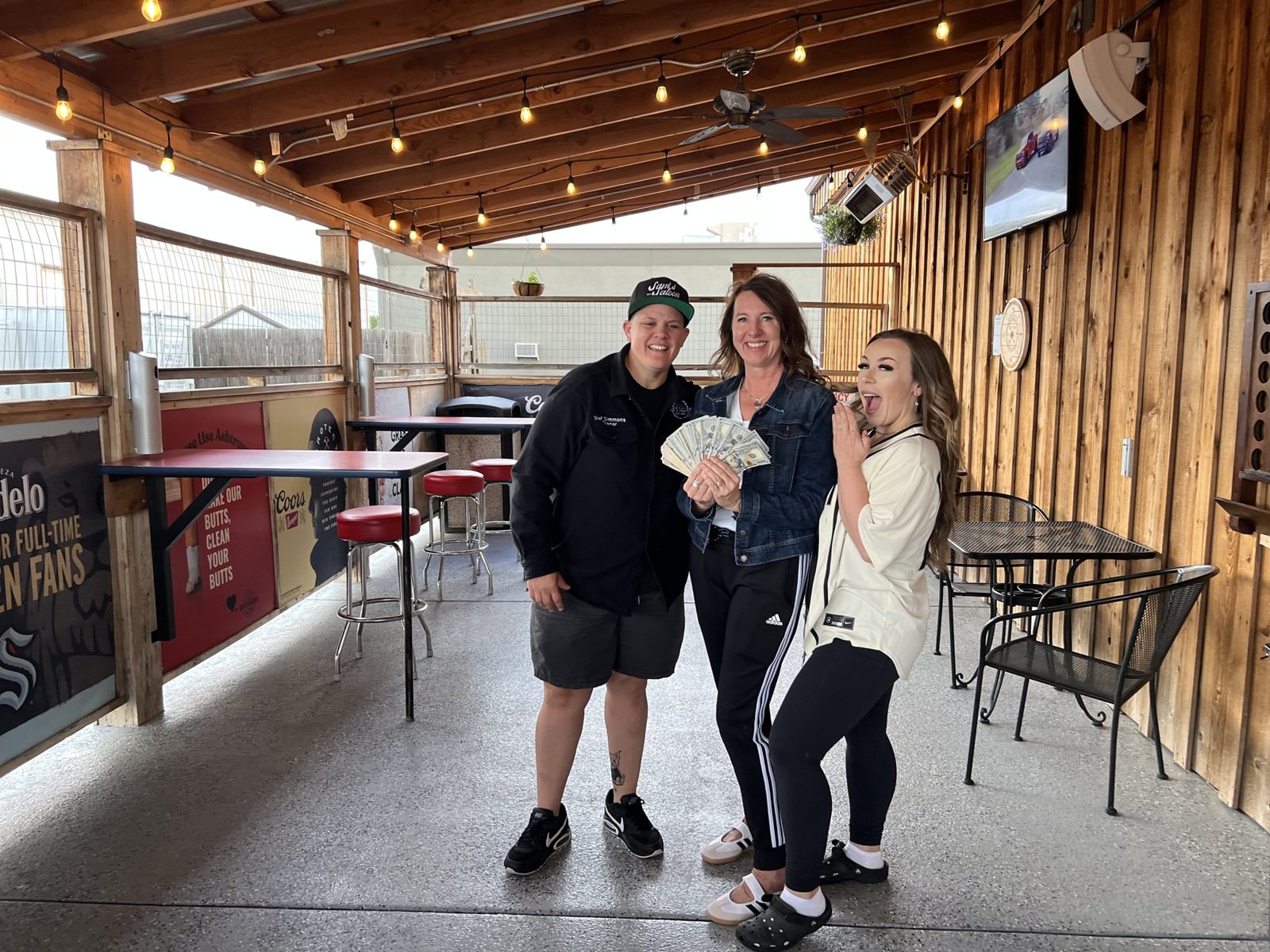Big pull-tab winner on the covered patio at Sam's Saloon in Kennewick, WA