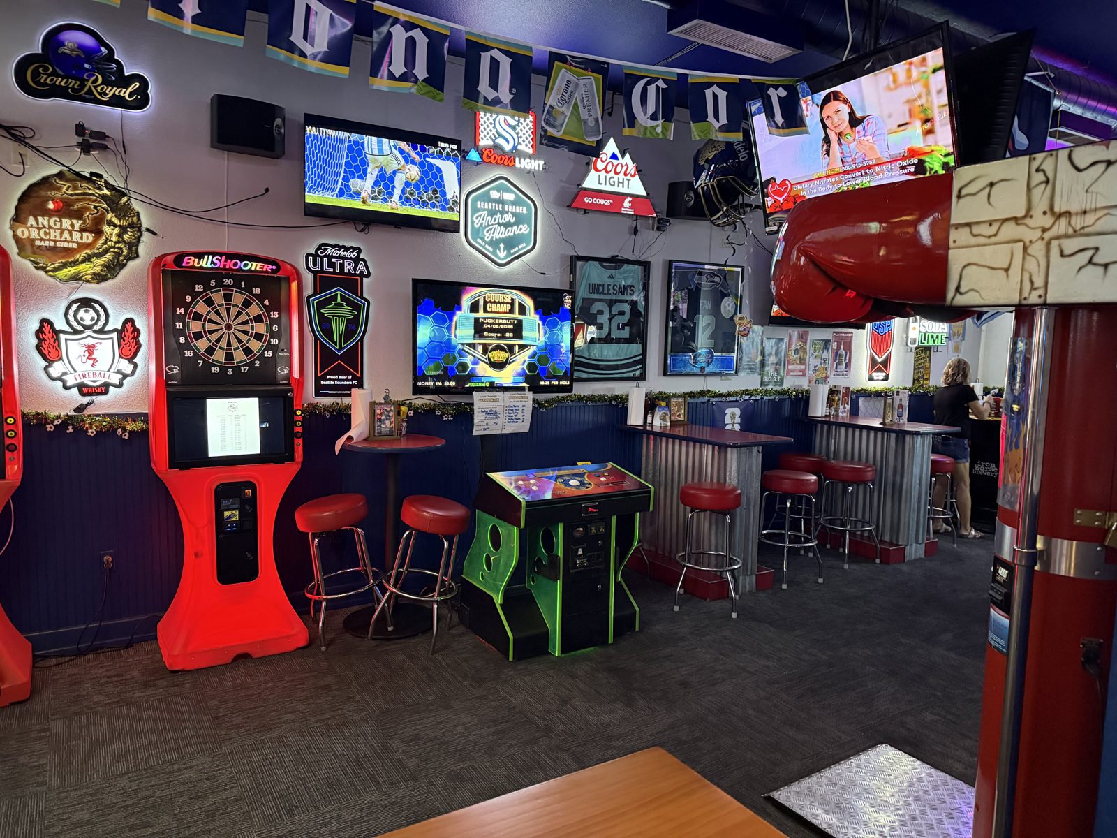 Electronic darts, Golden Tee golf, and arcade games at Sam's Saloon in Kennewick, WA